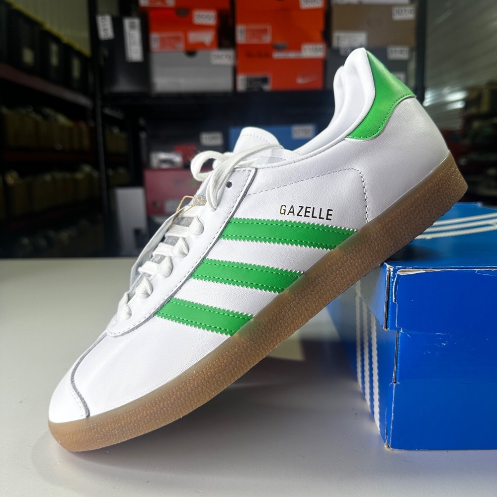 New Adidas Gazelle Mens Size 11 Sneakers White Semi Solar Slime Gum IG6434
